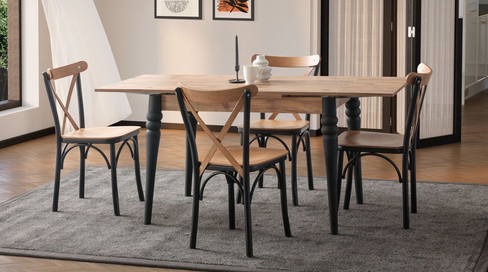 THON MASA SANDALYE ((SİYAH&CEVİZ)